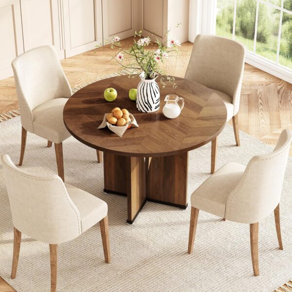 LITTLE TREE 39-Inch Round Dining Table for 4, Rustic Kitchen...