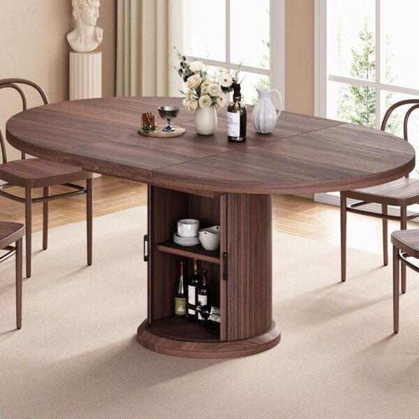 Dining Table for 4-6,63“Extendable Round Kitchen Dining Room...
