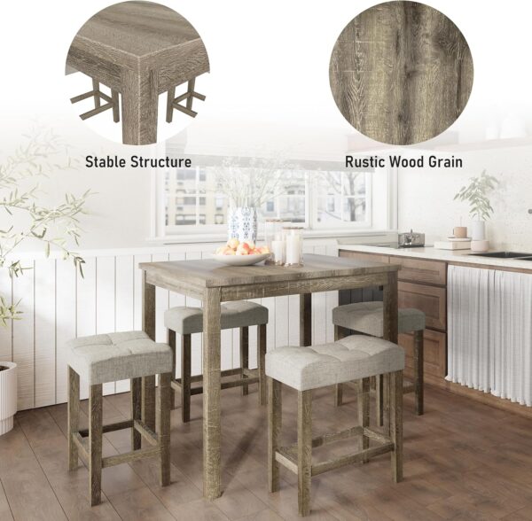 5-Piece Counter Dinner Height Table Set, Indoor Modern Recta...