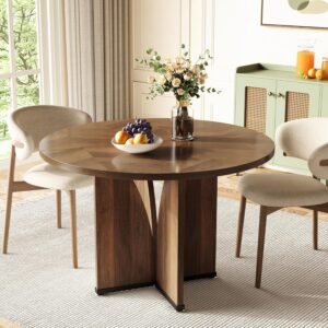 LITTLE TREE 39-Inch Round Dining Table for 4, Rustic Kitchen...