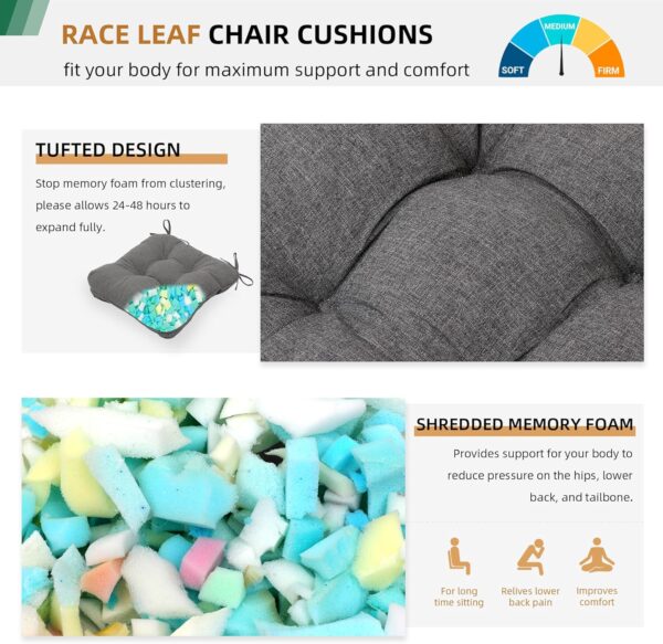 RACE LEAF Indoor Chair Cushions 4 Pack, Tufted Memory Foam D...
