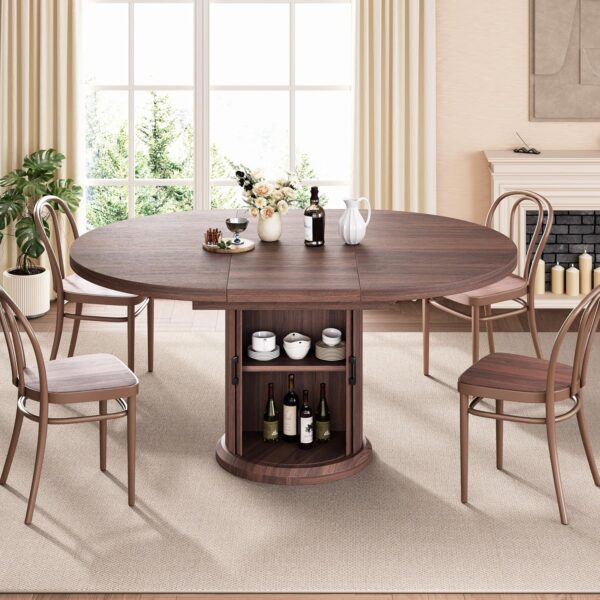 Dining Table for 4-6,63“Extendable Round Kitchen Dining Room...