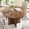 LITTLE TREE 39-Inch Round Dining Table for 4, Rustic Kitchen...