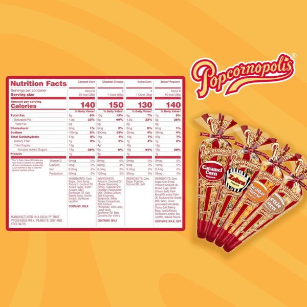 Popcornopolis Gourmet Popcorn Cone Variety Pack – Zebra, Che...