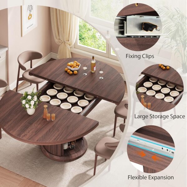 Dining Table for 4-6,63“Extendable Round Kitchen Dining Room...