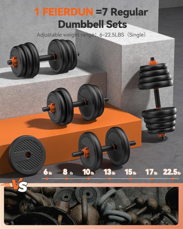 FEIERDUN Adjustable Dumbbells, 20/30/40/45/70/90lbs Free Wei...